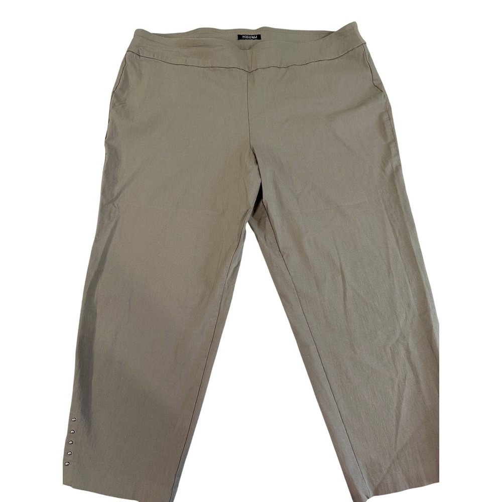 Roz & Ali Womens Tan Khaki Studded Hem Capri Pants Trousers Size 22 Stretch